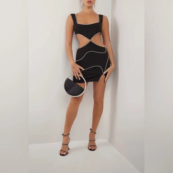 black crepe diamante detail mini dress James Black Corset Crepe Mini Dress - US 12 main image 0